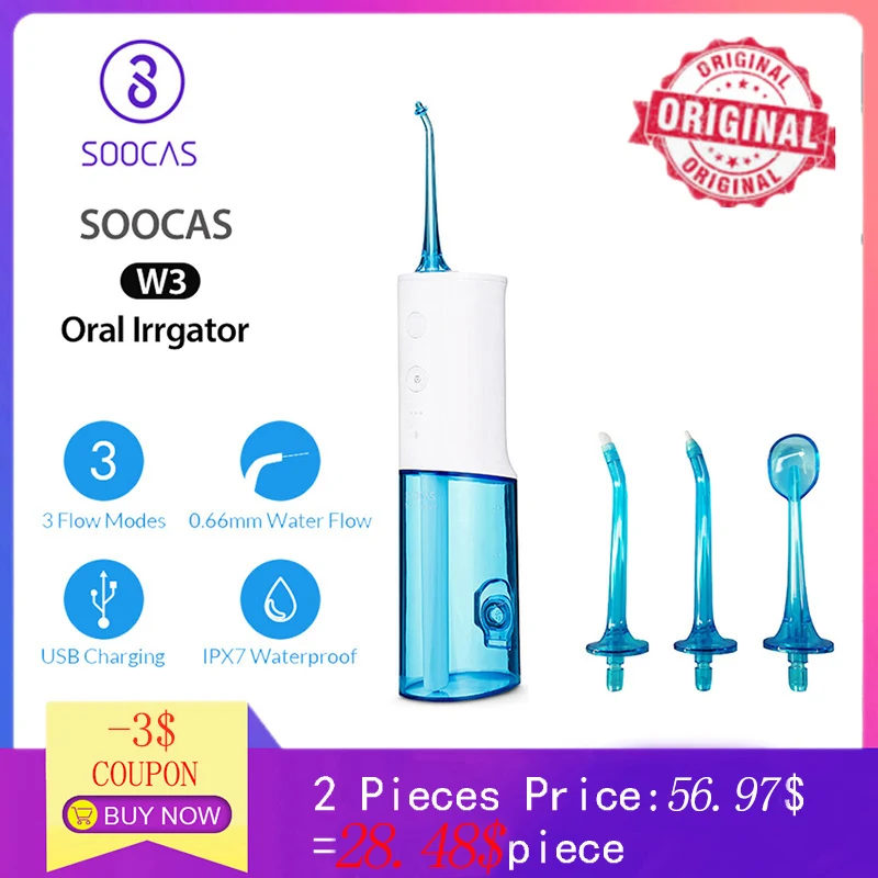 Cena SOOCAS W3 irygator doustny przenośny irygator do zębów Jet akumulator wodoodporny wykałaczka do czyszczenia wody na czyszczenie zębów