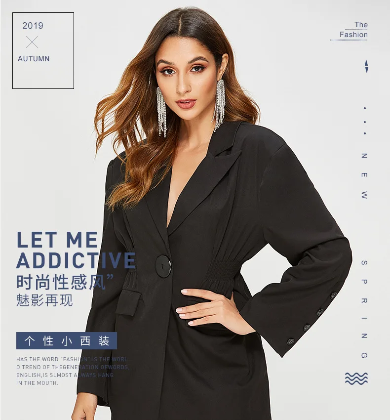Fashion Single Button Blazer Coat Women Black Long Sleeve Winter Outwear New Arrival Office Lady Female Coats Slim Waist
