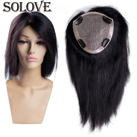 Peruca para as Mulheres em Linha Base de Seda com Clipes Cabelo Humano Topper Reta Intermediário no Peruca Remy Mod. 59589