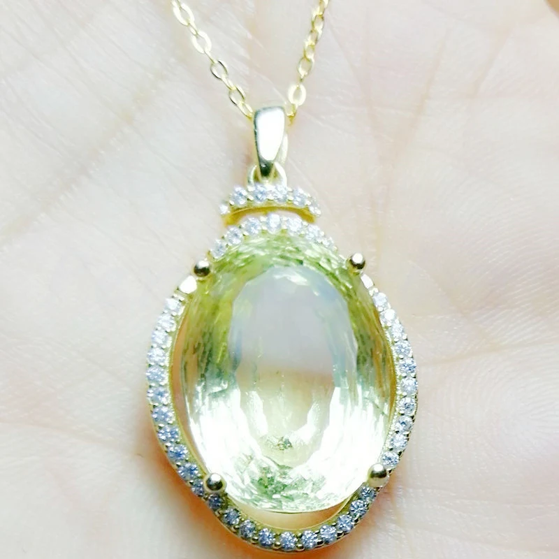 Натуральный лимонный кварц, ювелирный набор,, 1 шт., 13ct подвеска, 1 шт., 11ct кольцо, серебро 925 пробы, Q912121