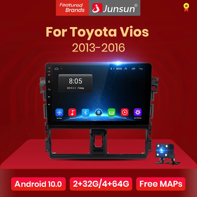 Junsun V1 2G + 32G Android 10 DSP для Toyota Vios 2013 2016 Автомагнитола мультимедийный видеоплеер