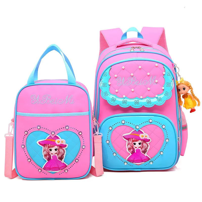 2 Pcs pink Для шт/наборов, школьные сумки для девочек 2, Милый мультяшный рюкзак принцессы для девочек, детский кружевной рюкзак, рюкзак для начальной школы - Цвет: 2 Pcs pink