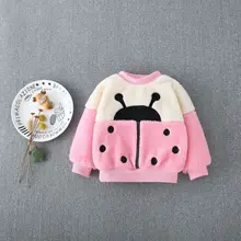 Теплый зимний вельветовый свитер с мехом для девочек, детский утепленный пуловер с божьей коровки для малышей, свитшоты верхняя одежда S9783
