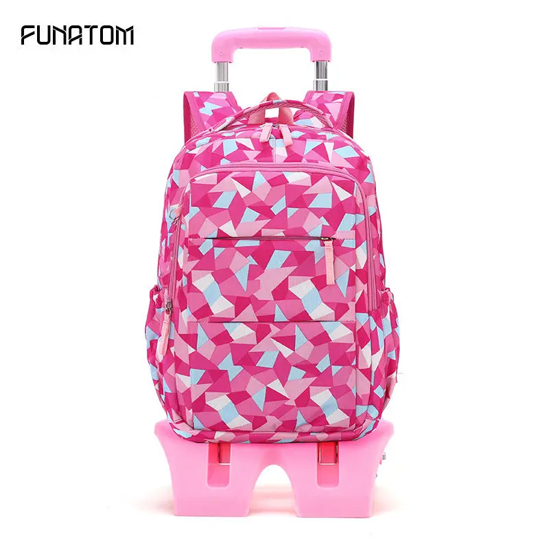 

Funatom Trolley School Bags For Girls Cartoon Children Backpack With Wheels Waterproof Removable Mochila Infantil Bolsa