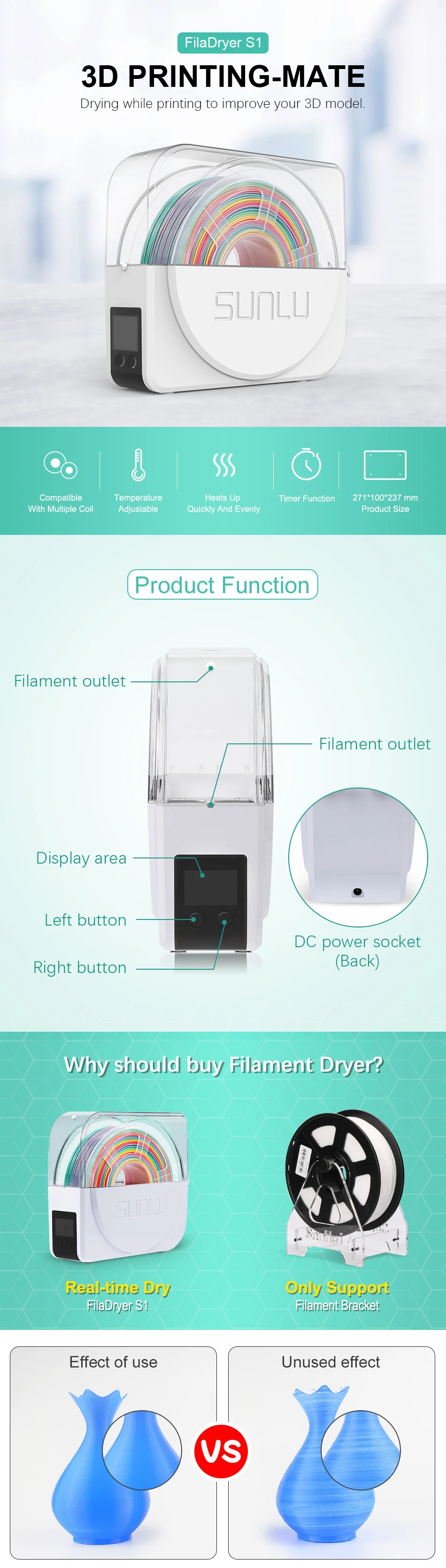 recycled pla filament SUNLU 3D Filament Drying Box Mother‘s Day Clearance Activity Free Shipping Filaments Storage Holder FDM 3D Filament Dryer polystyrene 3d printing