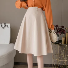 Korean Fashion Women Skirts Woman High Waist Skirt Plus Size Elegant Office Lady Solid Midi Skirt Spring 2020 Skirts Womens XXL