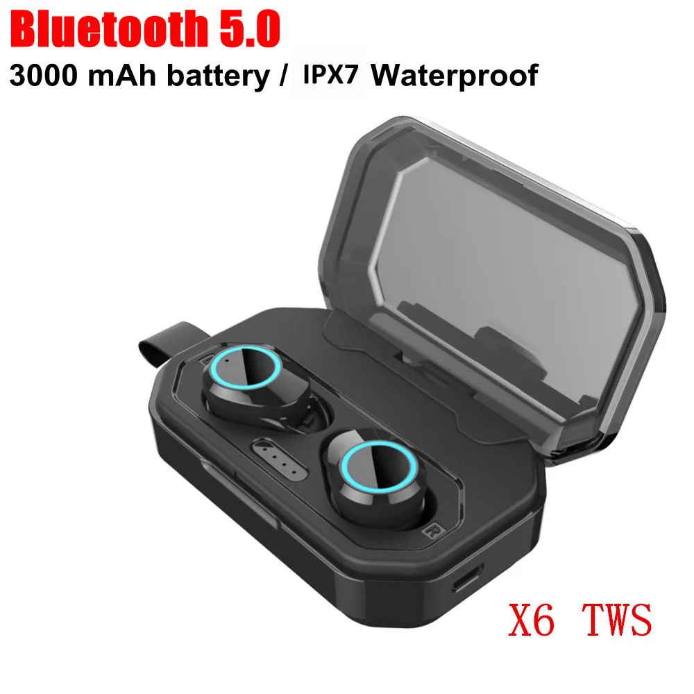 x6 tws Nasin 5,0 TWS Bluetooth гарнитуры 9D стерео HiFi беспроводные наушники IPX7 водонепроницаемые 7000 мач зарядные устройства с Micropho для Xiaomi - Цвет: x6 tws