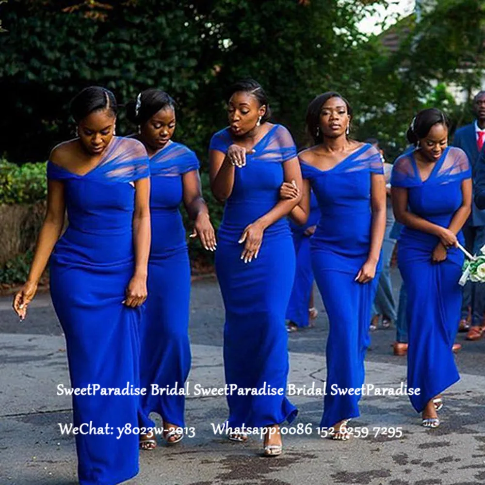 Royal Blue Платья подружки невесты Королевского синего цвета с рукавами-крылышками, Длинные вечерние платья - Цвет: Royal Blue