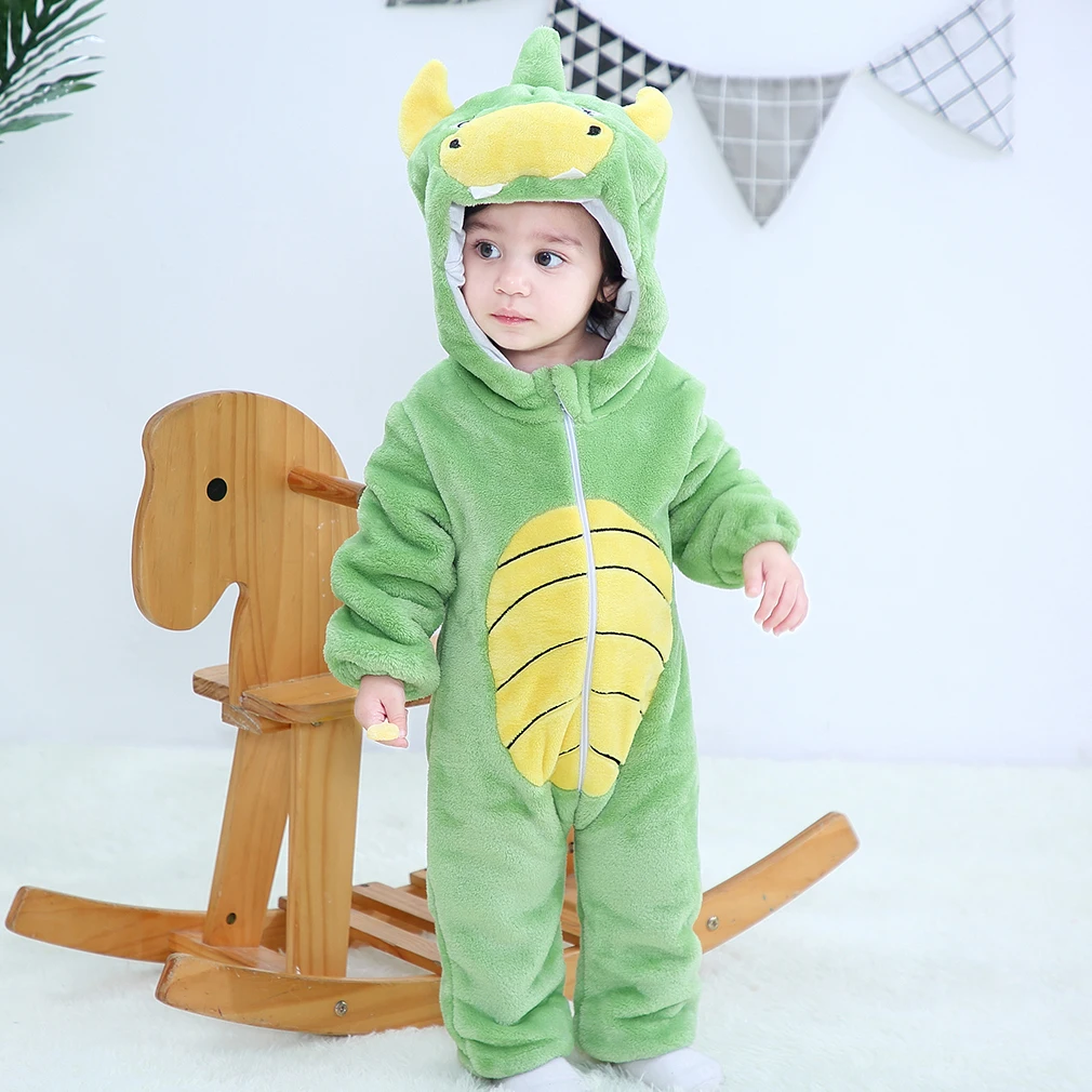 dinosaur Детские комбинезоны для новорожденных с мультяшными животными; зимний комбинезон для маленьких мальчиков и девочек; костюм для малышей; Пижама с пандой; roupa de bebe recem nascido - Цвет: dinosaur