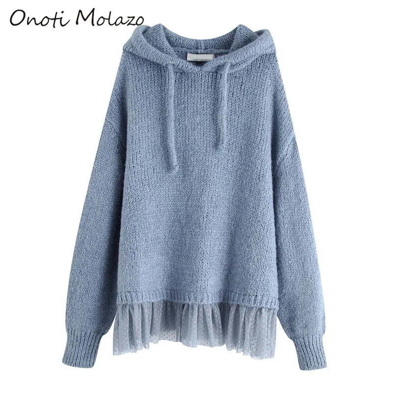 Blue Onoti Molazo, вязаные свитера, пуловеры, женские, сетчатые, в стиле пэчворк, повседневные, одноцветные, элегантные, для девушек, шикарный свитер, женский,, зима, новинка - Цвет: Blue