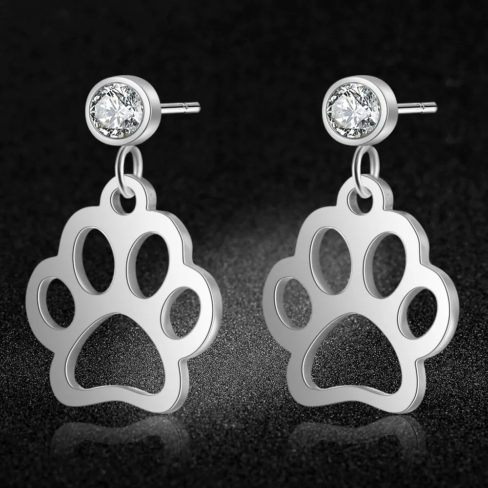 

AAAAA Quality 100% Stainless Steel Dog Cat Paw Charm Drop Earring for Women Wedding Party Dangle Earrings Jewelry Gift