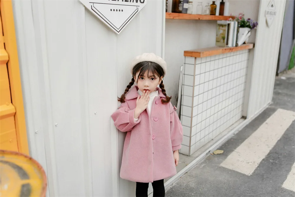 Girl'S Coat Children Woolen Jacket Children Mid-length Coat Women's