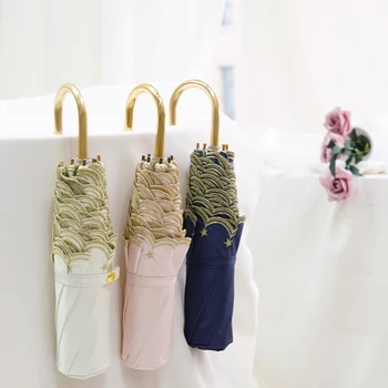 

Women Umbrellas Rain Three-folding Umbrella Modern Fashion womens Umbrella Female Embroidered Five Point Star Parasol Gift