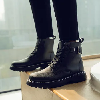 

High Quality Leather Autumn Winter Men Boots Warm Plush Snow Boots Outdoor Fur Motorcycle Boots Ankle Boots Men's Shoes Size 44