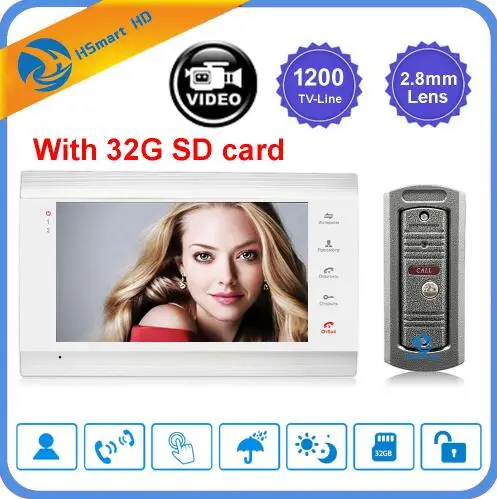 HD-EM706W-R01-32G 7 дюймов видео дверной звонок Домофон 1200TVL ИК камера видео дверной звонок детектор движения запись домофон+ 32 г SD карта - Цвет: HD-EM706W-R01-32G