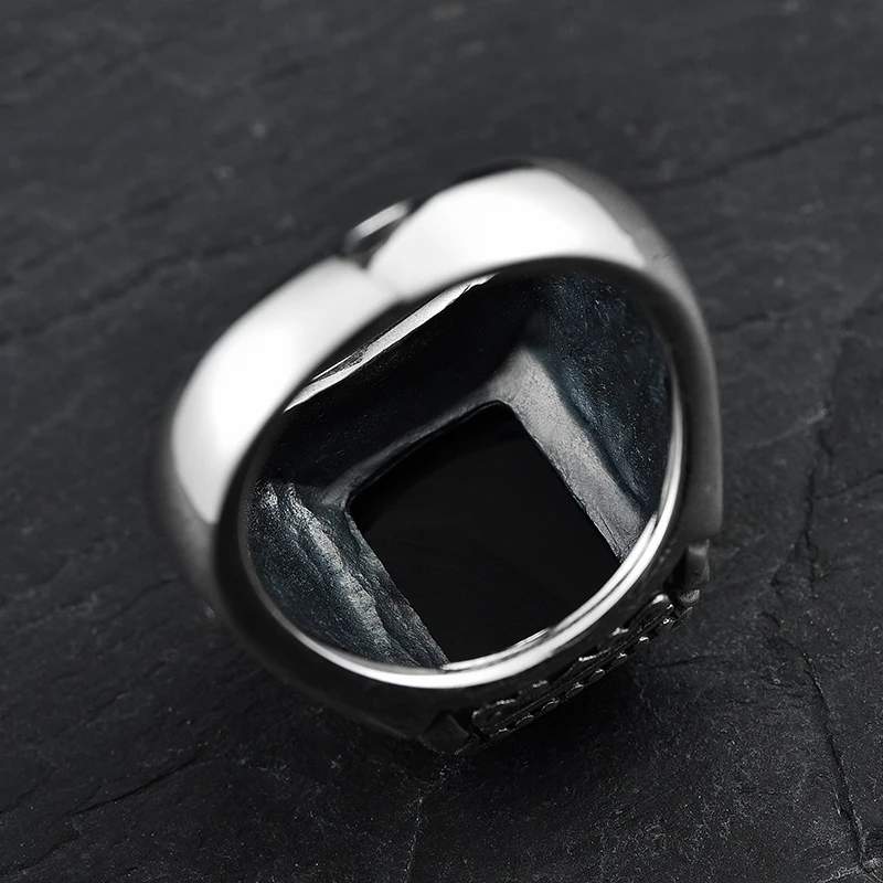 Tanie V. YA 925 srebrny pierścień dla mężczyzn kobieta grawerowane czarny cyrkon moda Sterling Thai srebrny pierścień biżuteria