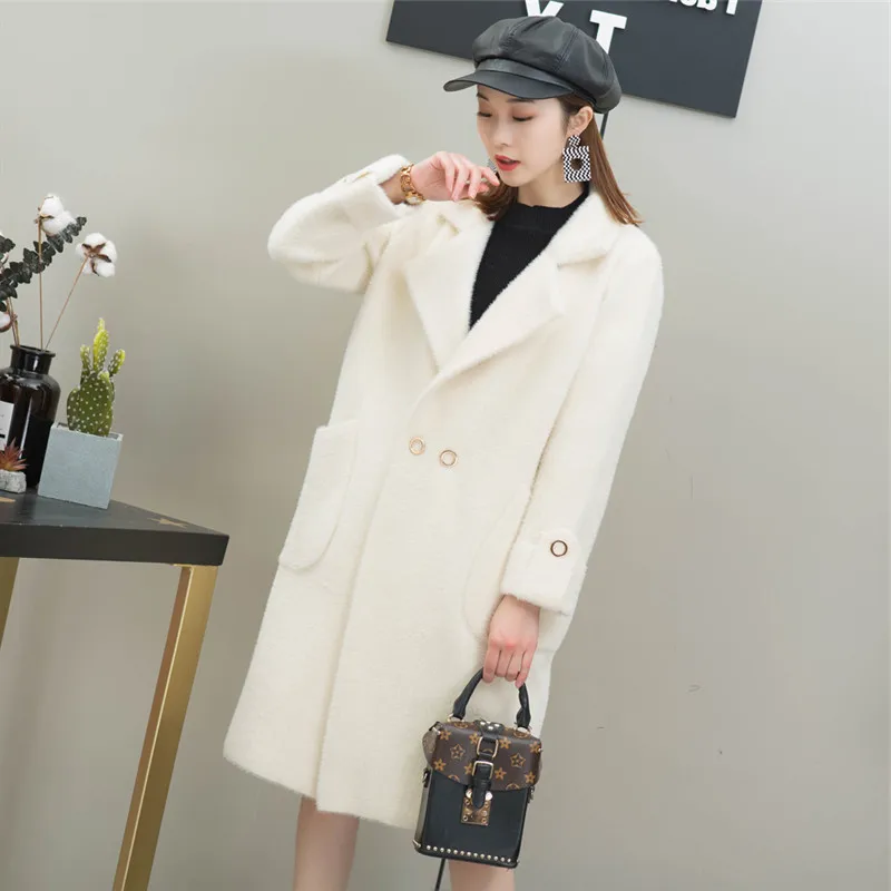 

Solid Color Simple And Elegant Imitation Mink Wool Coat-Style Elegant Faux Mink Cashmere Coat Mid-length Thick Sweater