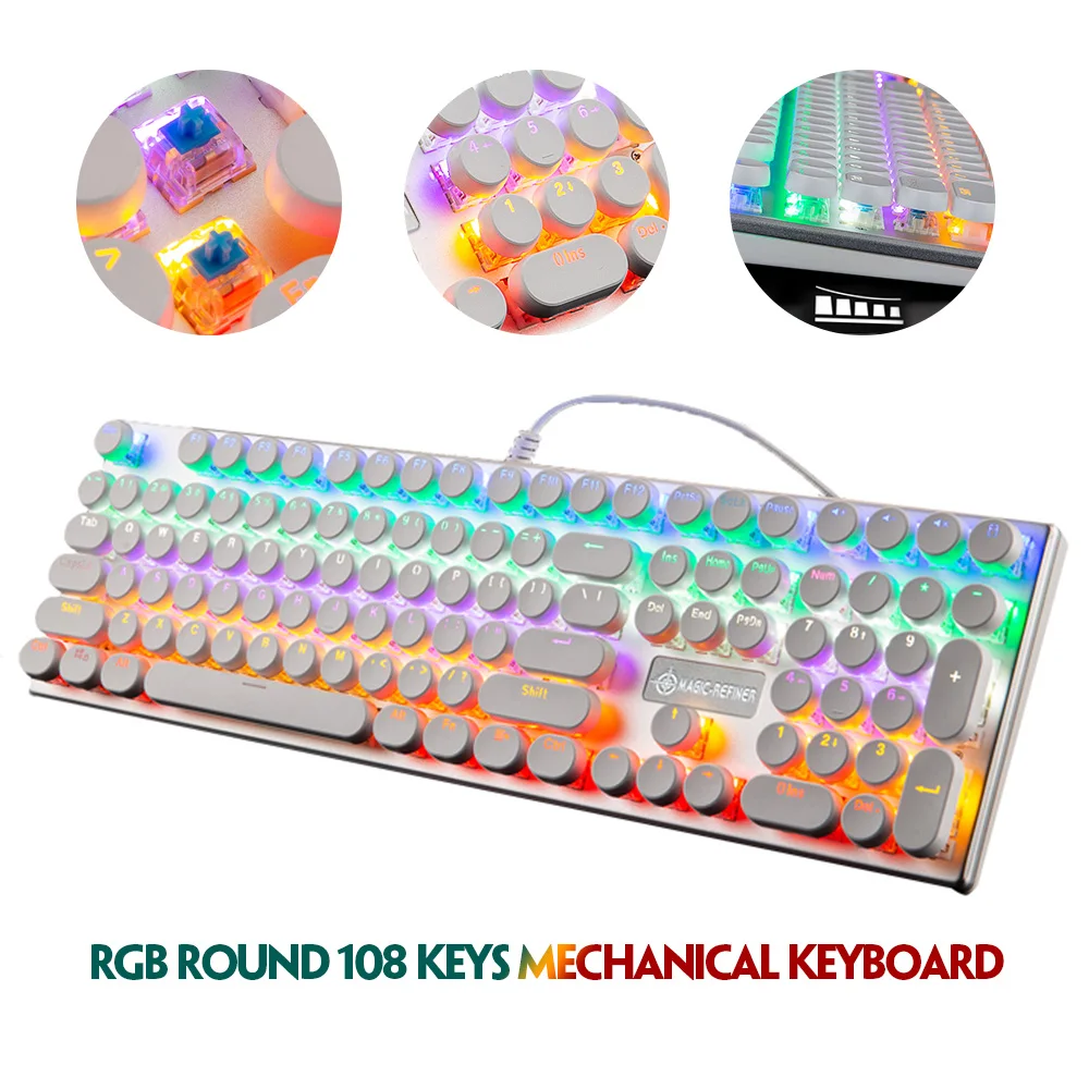 Механическая клавиатура 1505 RGB в стиле ретро круглые подвесные клавиши 108 игровая