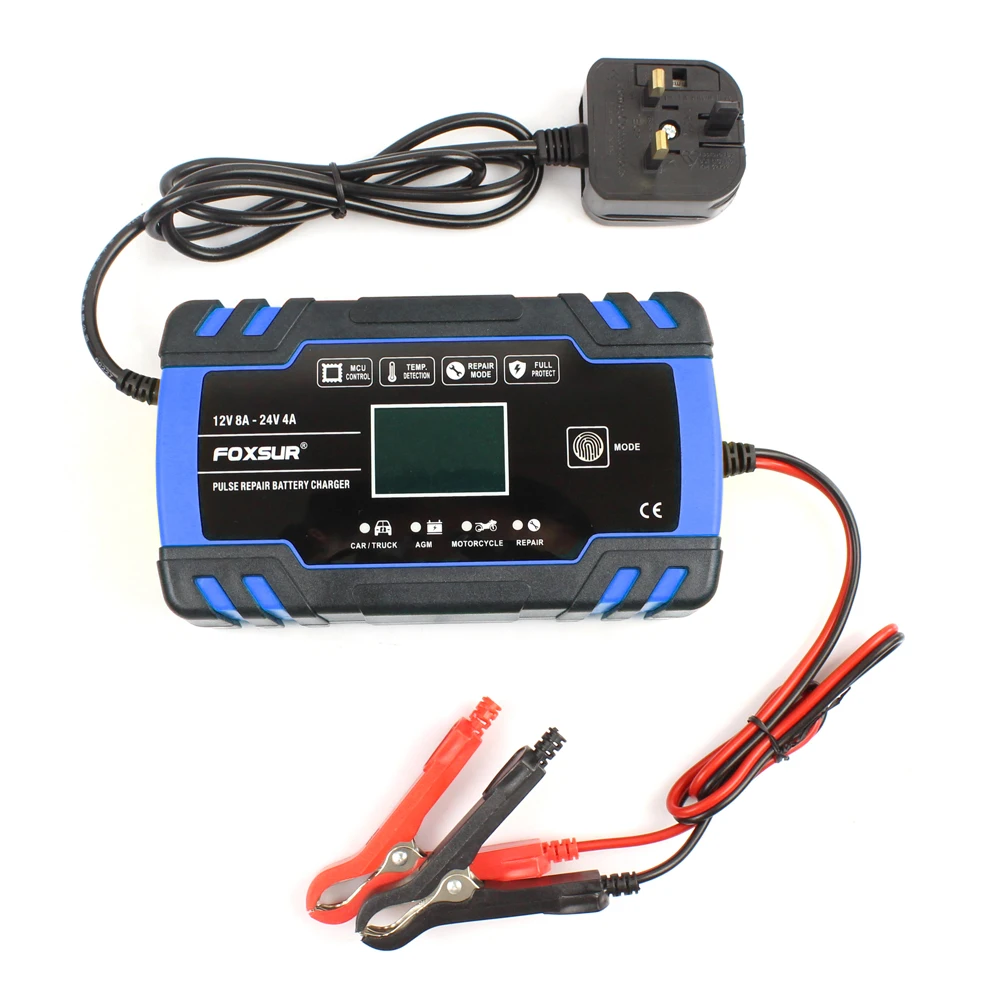 Полностью автоматическая машина для автомобиля Батарея Зарядное устройство 12V 24V интеллигентая(ый) быстро Мощность зарядки Влажная и сухая свинцово-кислотный цифровой ЖК-дисплей Дисплей - Цвет: UK Plug
