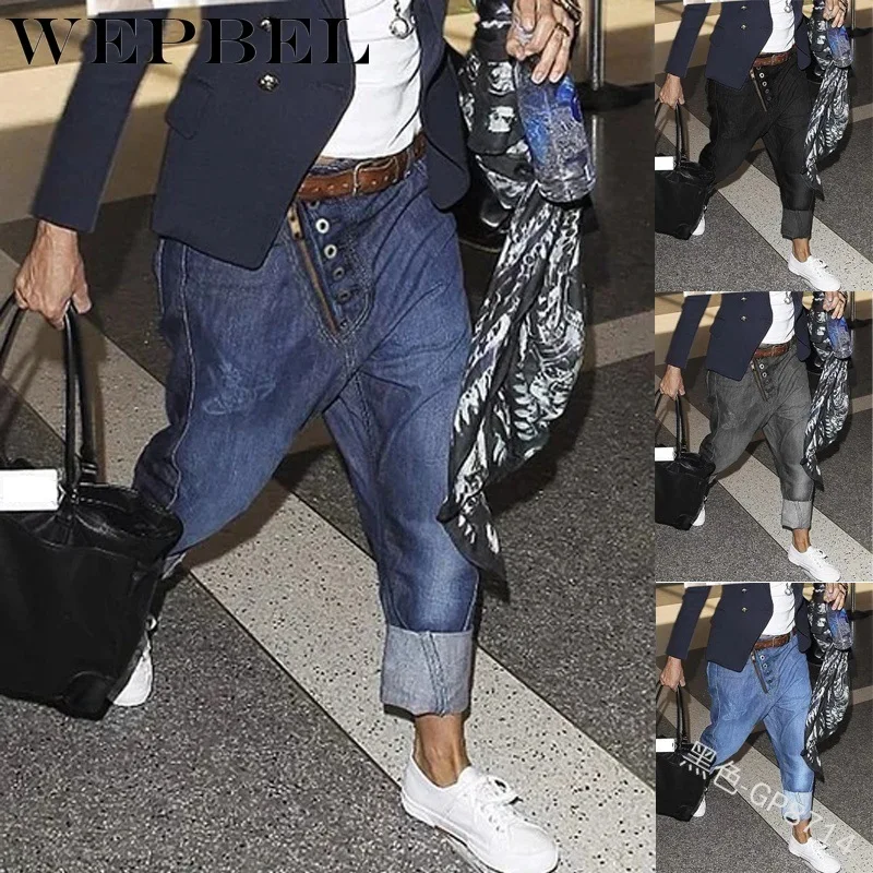 

Dihope Men Loose Harem Denim Jean Pants Full Length Pockets Casual Fashion Men's Long Trousers