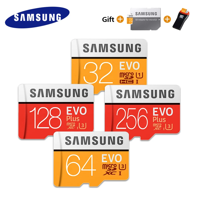 Карта памяти SAMSUNG, micro sd, 32 ГБ, 64 ГБ, 128 ГБ, 256 ГБ, 512 ГБ, EVO Plus, класс 10, водонепроницаемая, TF Память, sim-карта+ адаптер, кардридер