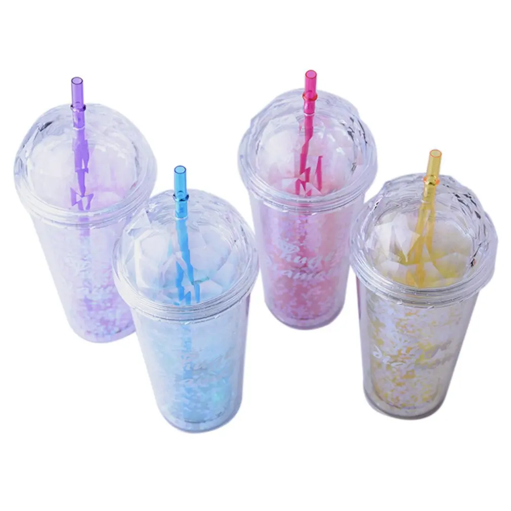 Creative Straw Cup Cream Straw Flash Double-layer Cup Cylindrical Shape Transparent Home Cafe Exquisite