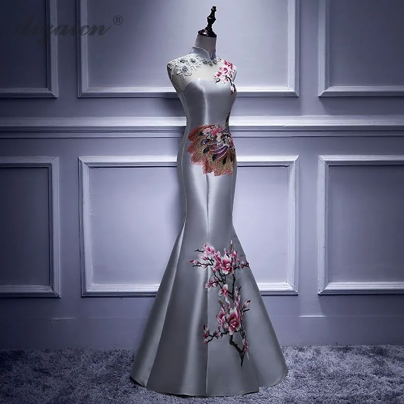 Модная Русалка Длинные Cheongsam китайские вечерние платья элегантный тонкий платье Qi Pao женское китайское традиционное платье Qipao