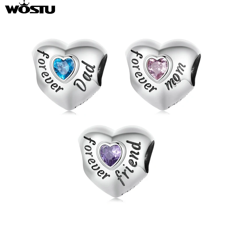 

WOSTU 925 Sterling Silver Charms Colorful Bead Heart-shaped Dreamcatcher Pendant Fit Original Bracelet Necklace S925 Jewelry