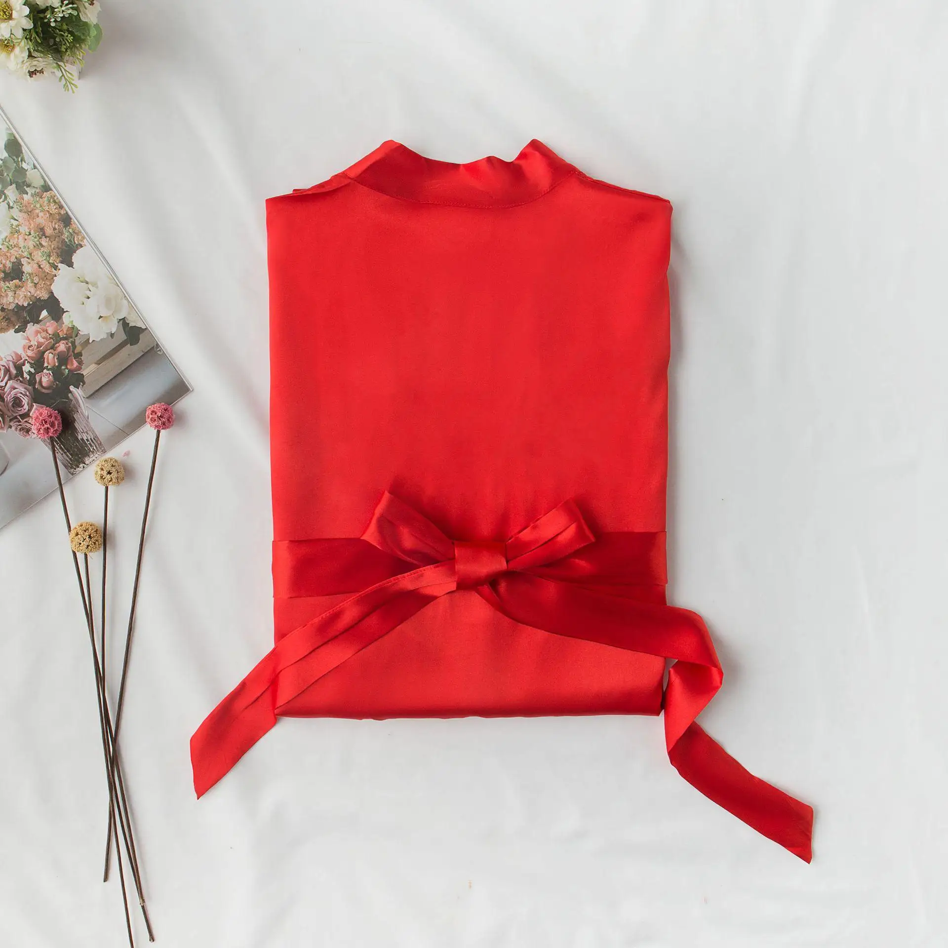 Вышивка для женщин невесты Свадебный халат сексуальное свободное кимоно элегантная Ночная Рубашка домашняя одежда Повседневная Мягкая атласная одежда для сна - Цвет: Red1