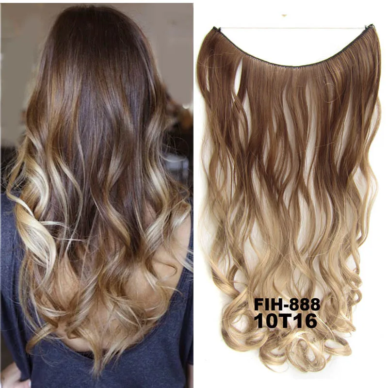 24inch 50grams 100grams Synthetic Hair Extension Gradual Color Brown Gray Blonde String Halo Hairpieces Extensions