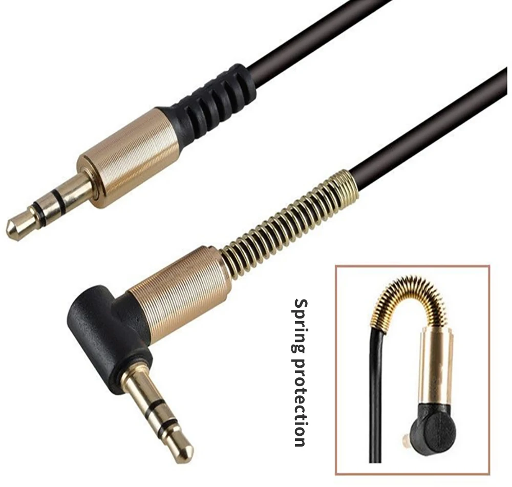 Anti-break high-elastic headphone cable 90 degree elbow spring audio cable 3.5 car AUX audio cable HIFI stereo audio cable