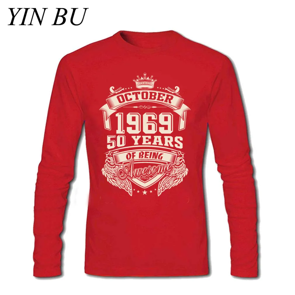 White Born In October 1969 50th Birthday Gift Ideas Tshirt Boy Long Mens T Shirts Cool Shirt Men's Crewneck Casual off | Мужская
