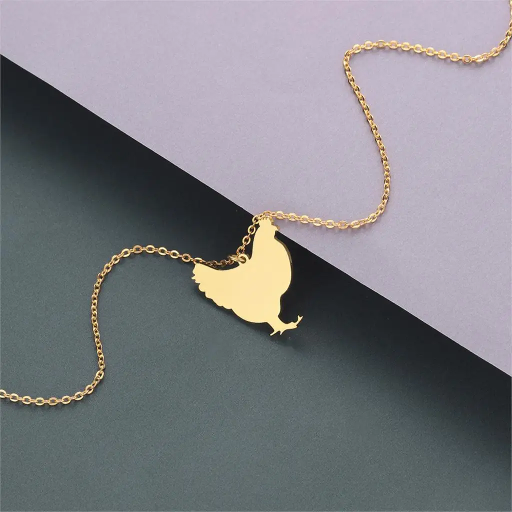 

Ожерелье с курицей Kinitial из нержавеющей стали, подвеска-цепочка, ошейник, чокер, модные ожерелья с животными и птицами, ювелирные изделия для женщин и девушек, подарок