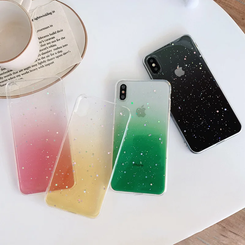 

Luxury Gradient Color Phone Case For iphone XS Max XR X Case For iphone 6 6S 7 8 plus Back Cover Cute Star Glitter Soft Cases