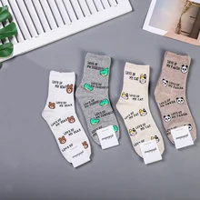 Носки с рисунками животных и буквенным принтом; милые забавные женские хлопковые носки с медведем, крокодилом, пандой; сезон осень-зима; удобные спортивные повседневные носки в Корейском стиле