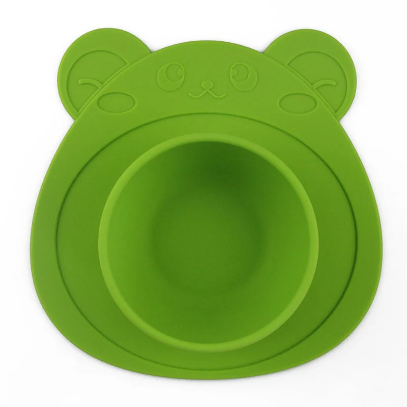 Cartoon silicone super strong adsorption children's children's high temperature tableware feeding platos baby feeding baby plat - Цвет: Green