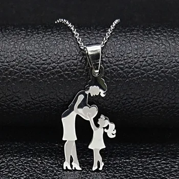 Mom Daughter Stainless Steel Chain Necklace Silver Color Necklaces Pendants Jewelry moda mujer Mother's Day Gift N539S01
