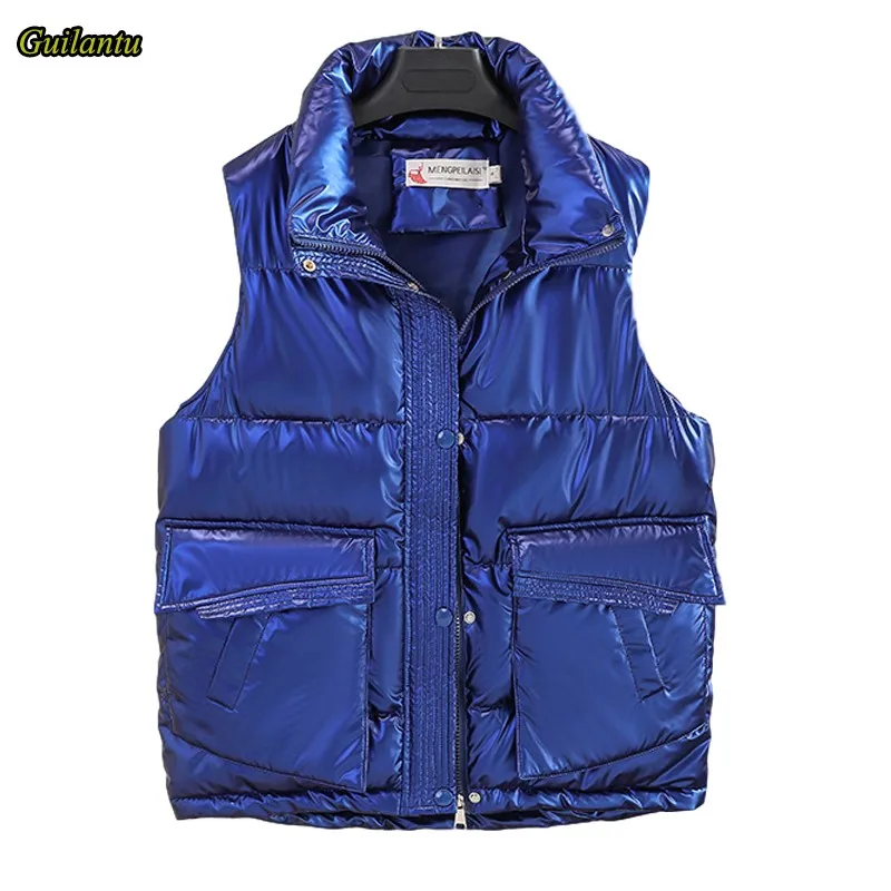 

Guilantu Autumn Sleeveless Jacket Vest Women Down Cotton Padded Short Coat Female Plus Size Casual Shining Streetwear Jackets