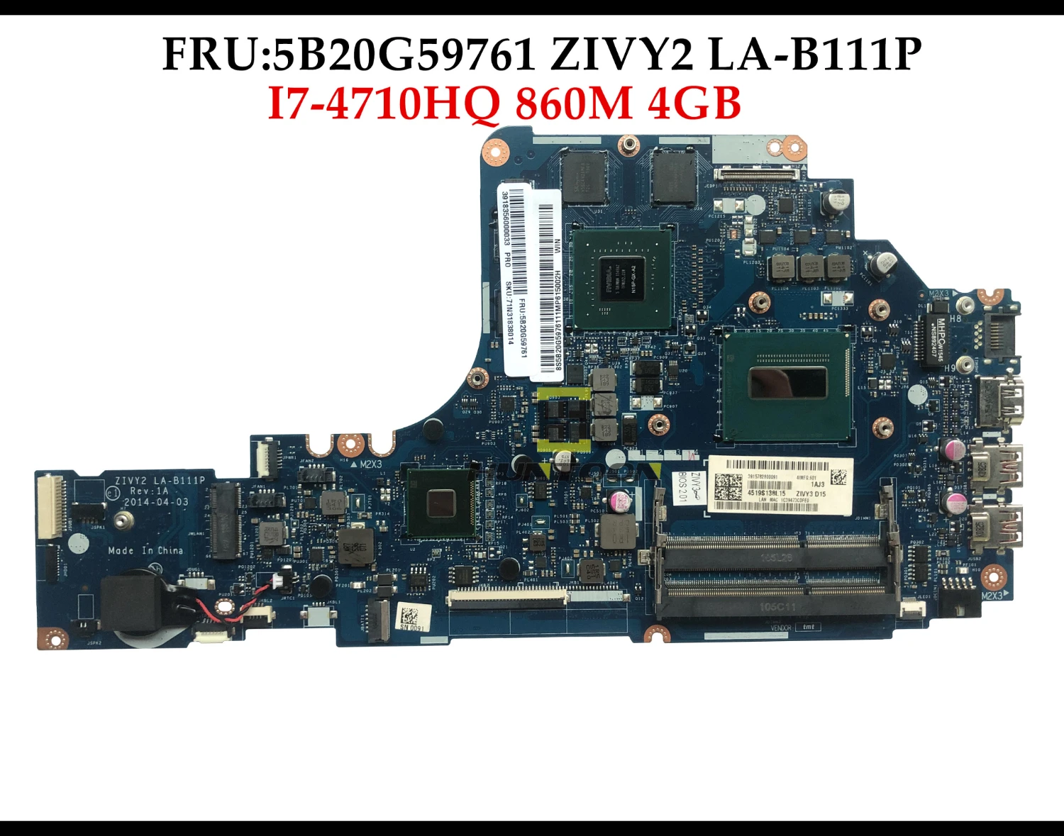 FRU: 5B20G59761 для lenovo Ideapad Y70-70 17 дюймов ноутбук материнская плата ZIVY2 LA-B111P SR1PX I7-4710HQ DDR3L