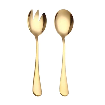 

2Pcs/Set Gold Salad Spoon Fork Stainless Steel Cutlery Set Serving Spoon Set Colorful Unique Tableware Kitchen Accessories