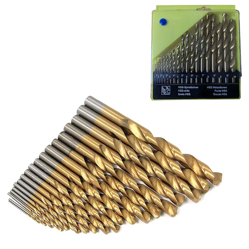 

19 Pcs Twist Drill Bits, HSS Shank Drill Bit Set Titanium Coated 1-10mm High Speed Steel Drill Bits Drill Wood Plastic Aluminum