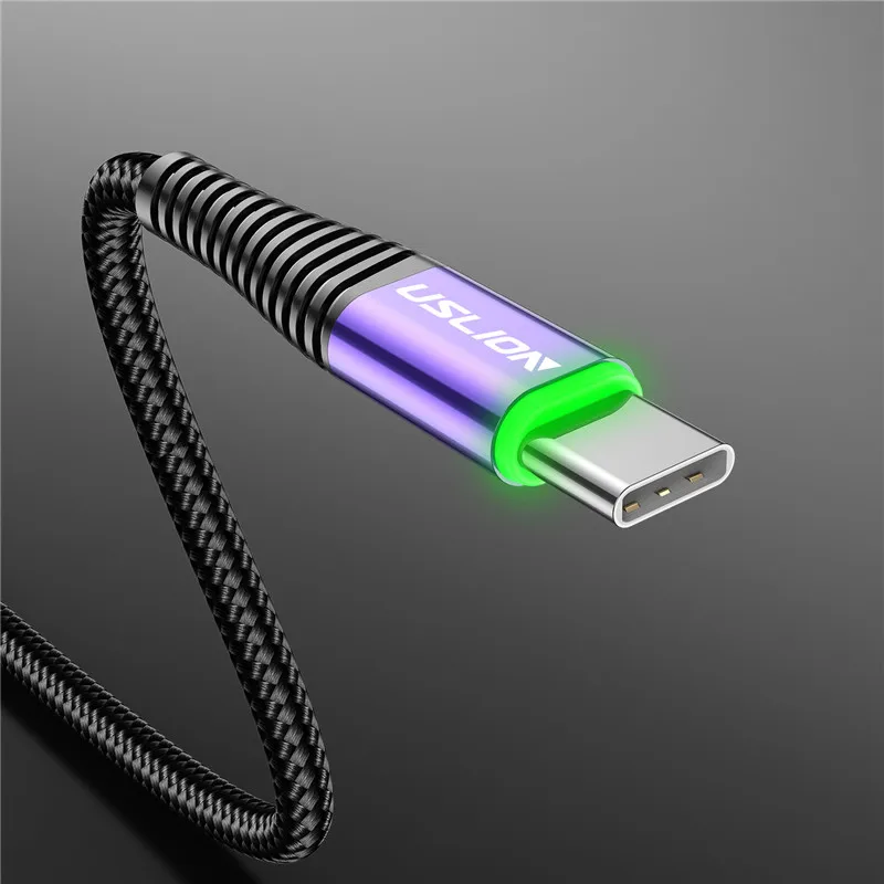 USLION 0,5 m/1 m/2 m светодиодный 3A usb type C кабель для быстрой зарядки для samsung Galaxy Xiaomi huawei Note 7 кабель для USB-C данных Шнур для зарядного устройства - Цвет: Purple