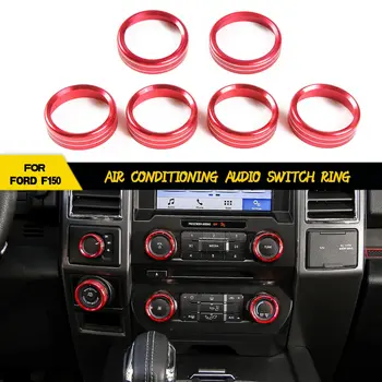 

6pcs Red Car AC Climate Control Ring Knob Trim Cover For Ford F150 XLT 2016-2019 New And High Quality