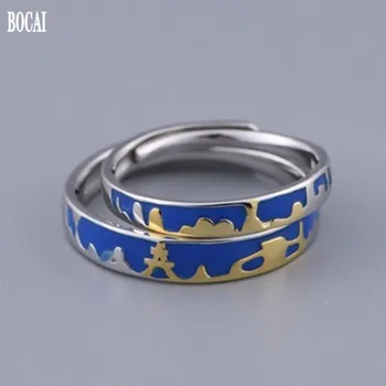 

2020 new real S925 pure silver vintage Thai silver ring couple ring dripping oil gold-plated adjustable index finger ring
