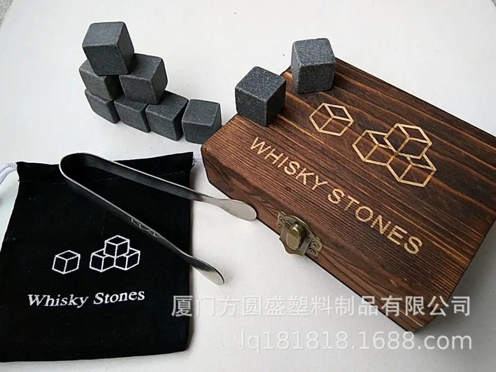 Whisky Stone with Wooden Box& Velvet Bag Whiskey Coolers Rocks Stones Cube Stone 9Pcs/lot whiskey stones