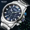 MEGIR 2022 Luxury Watches Men Top Brand Stainless Steel Waterproof Luminous Wristwatch Blue Sports Chronograph Quartz Watch Man ► Photo 1/6