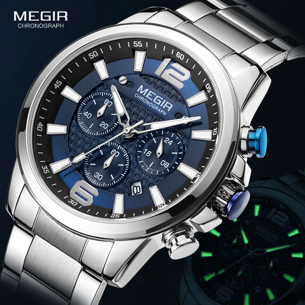 Megir 2020 Luxury Watches Men Top Brand Stainless Steel Waterproof Luminous  Wristwatch Blue Sports Chronograph Quartz Watch Man - Quartz Wristwatches -  AliExpress