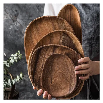 

5 Type Wooden Dish Plate Snack Dried Fruit Dessert Sushi Cake Tableware Salad Bowl Breakfast Home Vintage Food Trays Decor Gift
