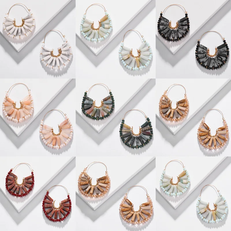 LUNA CHIAO, BOHO, массивные серьги, бижутерия, модное ювелирное изделие, ручная работа, богемный стиль, натуральный камень, стекло, большие серьги-кольца для женщин