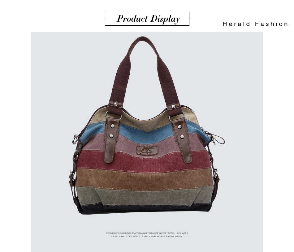 Herald Модные женские холщовые сумки на плечо в разноцветную полоску, большие сумки-мессенджеры для отдыха, полосатые сумки-тоут для покупок